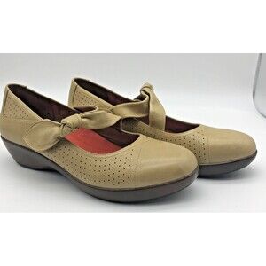 Dansko Ainsley Mary Jane Clogs Shoes Womens Beige Size 39 8.5 Leather Bow